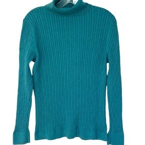 Talbots turquoise/teal ribbed neck baby cable turtleneck sweater size XL